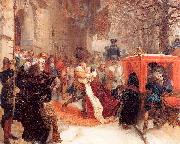 Adolph von Menzel Gustav Adolph Greets his Wife outside Hanau Castle in January 1632 oil on canvas